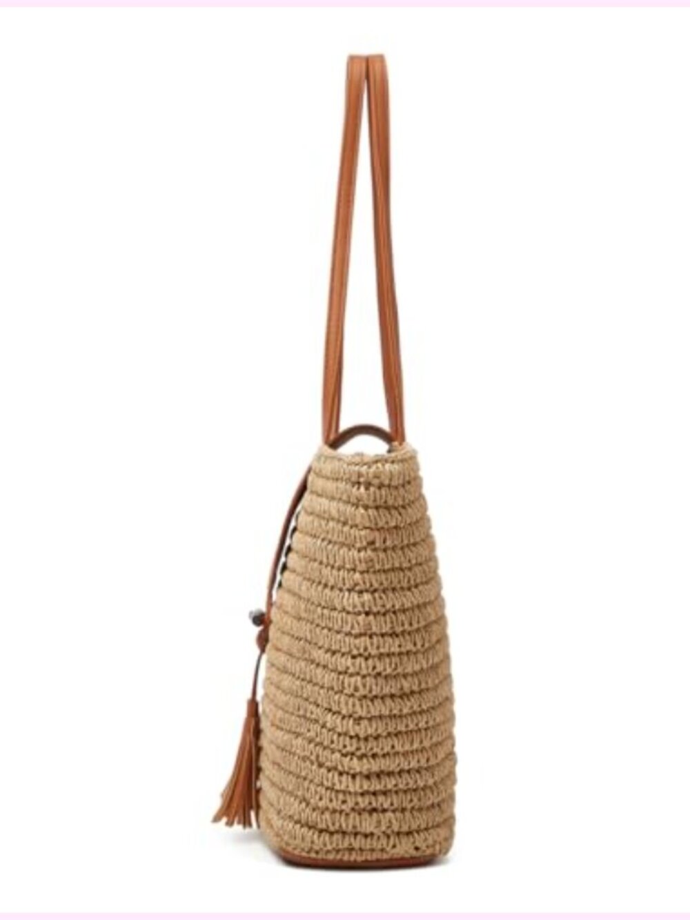 Large Woven Straw Tote Beach Bag with Tassel, Summer Vacation Handbag - Picture 6 of 6